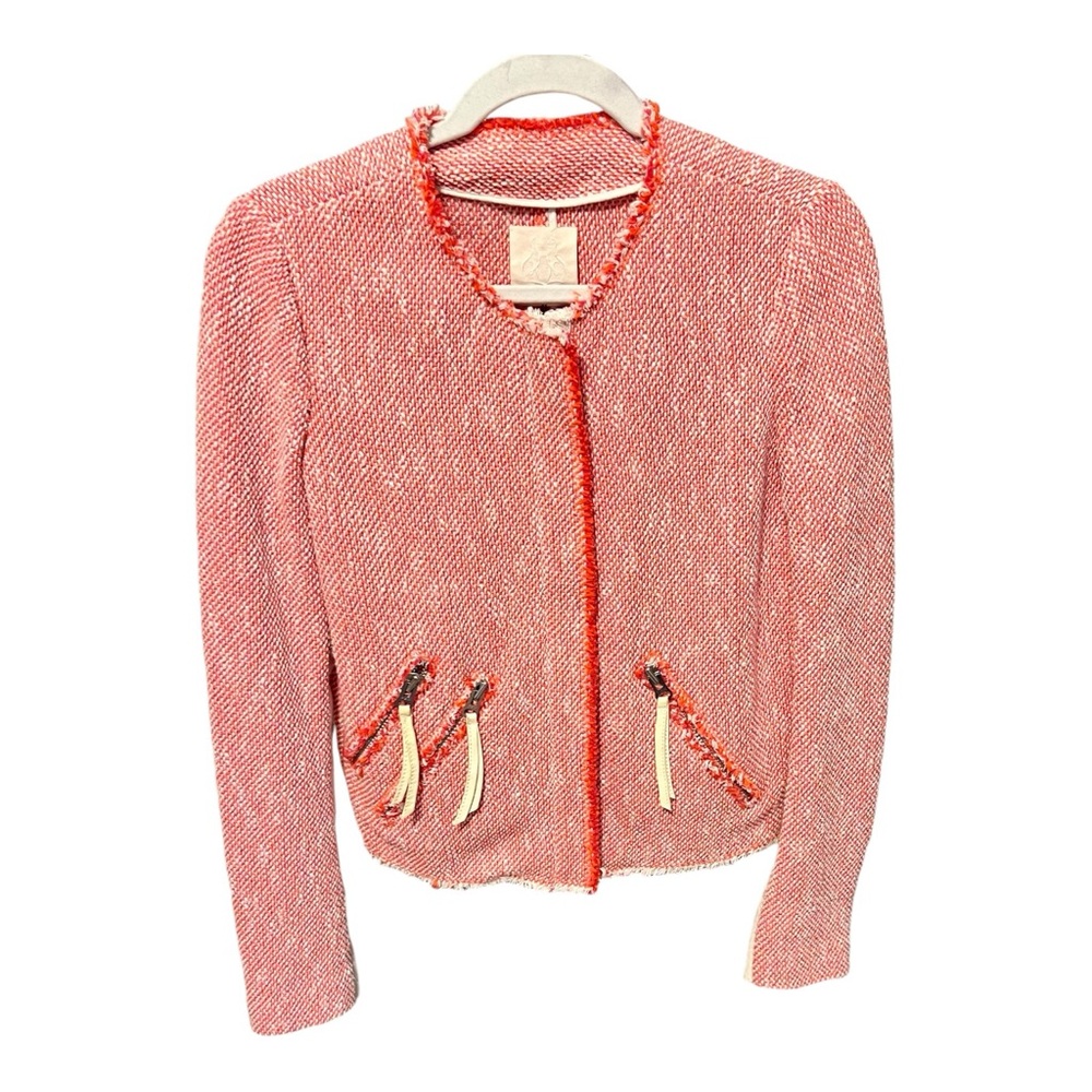 REBECCA TAYLOR Zip Front Motorcycle Jacket Neon Pink Orange Size 6